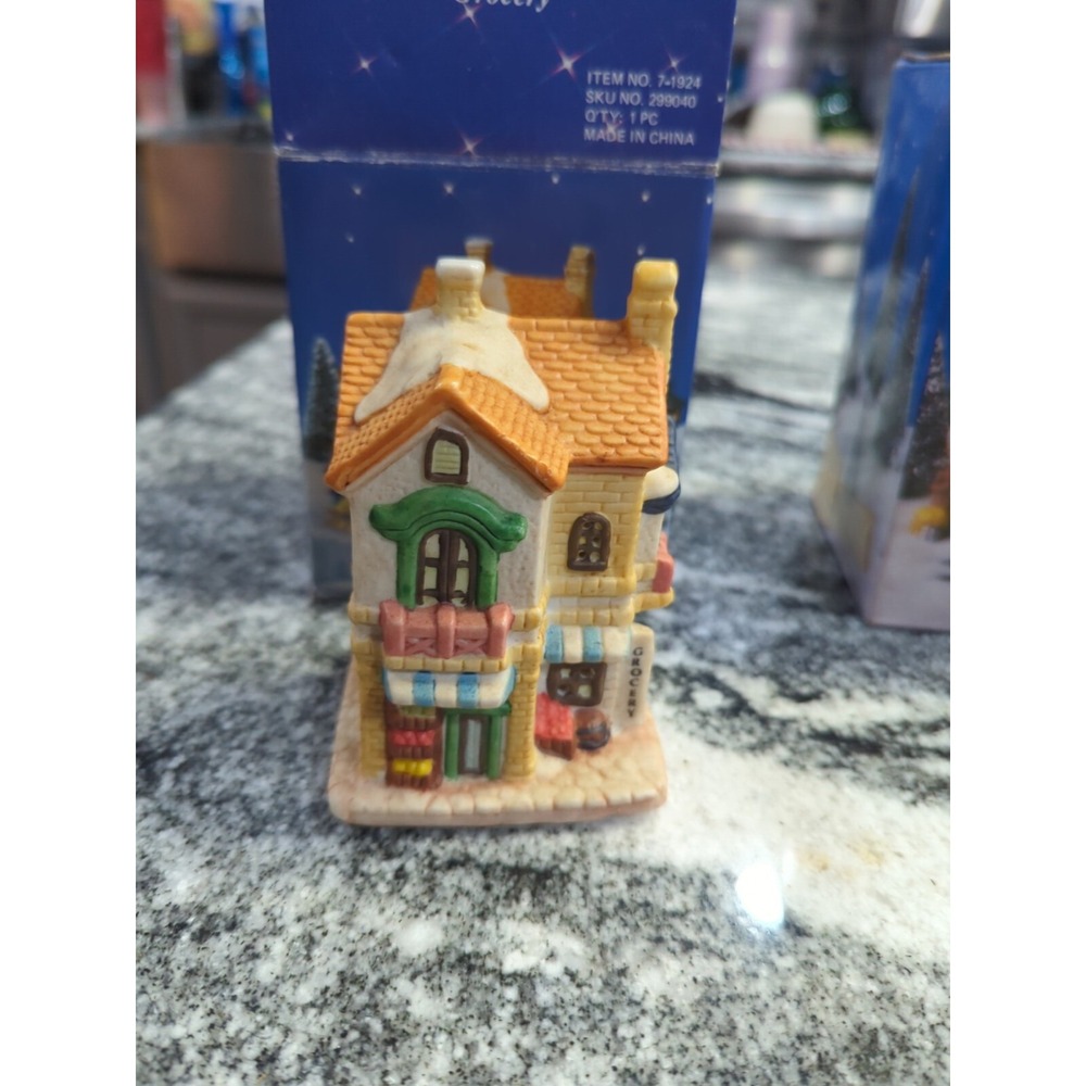 Miniature Olde Town Village Porcelain Bisque Grocery Christmas Village